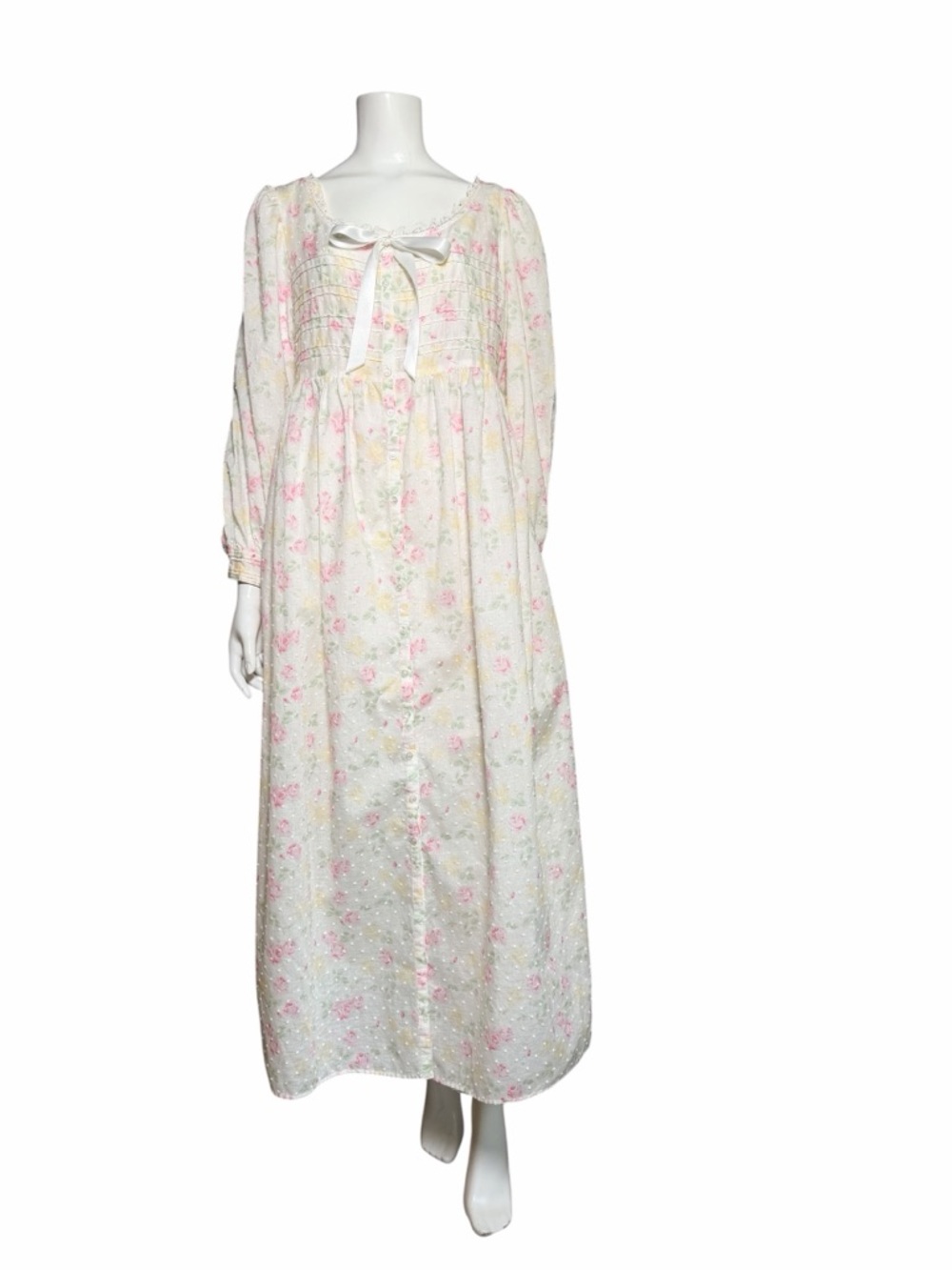 VTG Eileen West Queen Anne’s Lace Nightgown Robe Set Floral Cotton Cottagecore